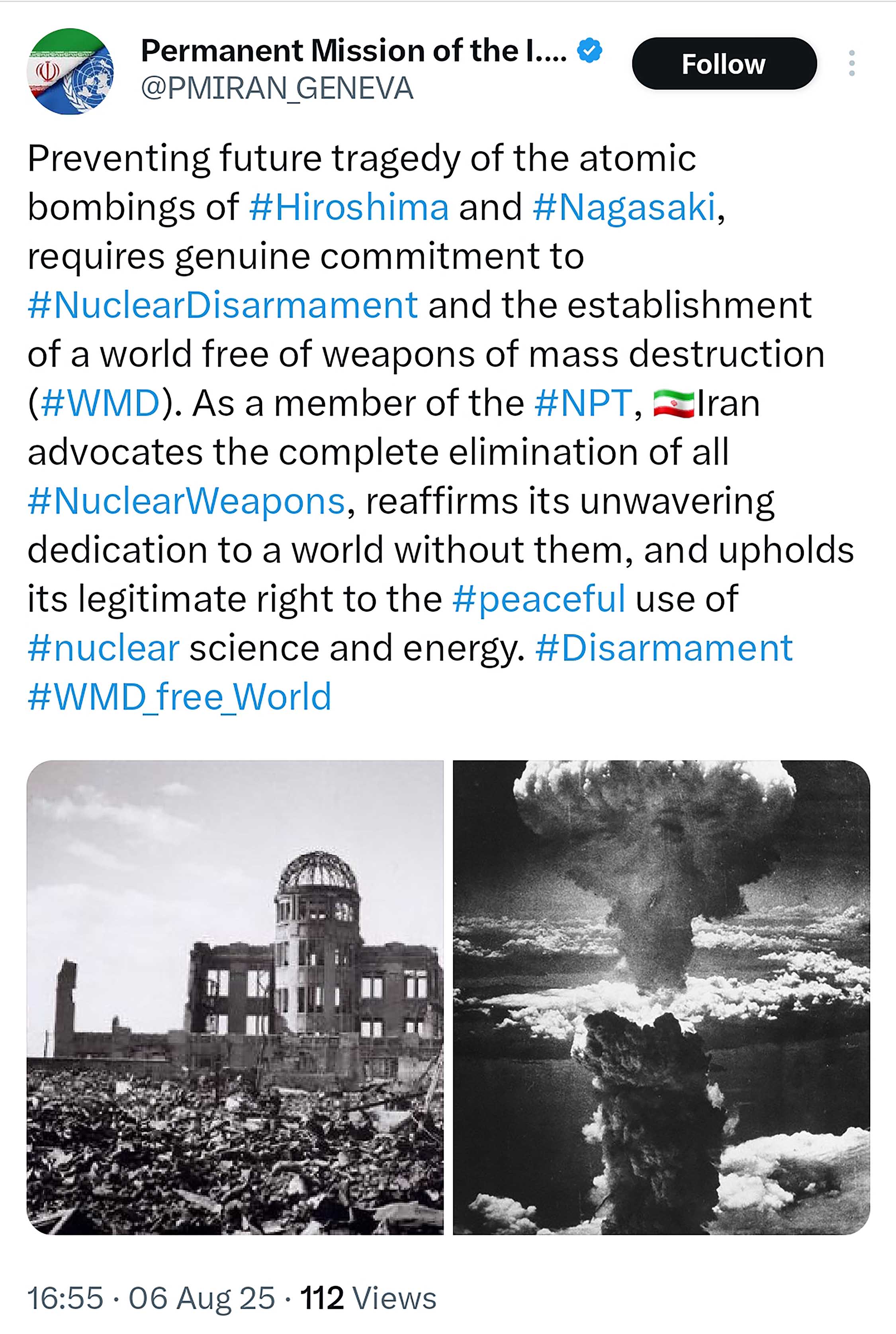 تأکید+دوباره+ایران+براستفاده+صلح‌آمیز+از+انرژی+هسته‌ای+در+سالگرد+فاجعه+هیروشیما